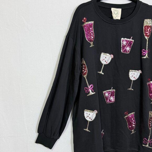 Fantastic Fawn Black Sequin Drink Applique Pullover Sweatshirt Mini Dress Size M - Picture 4 of 11
